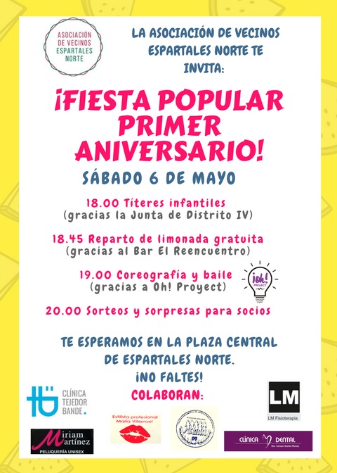 Cartel de la fiesta aniversario de la AVV Espartales Norte