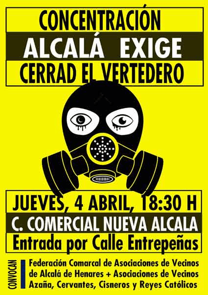 Cartel amarillo Alcalá exige el cierre del vertedero
