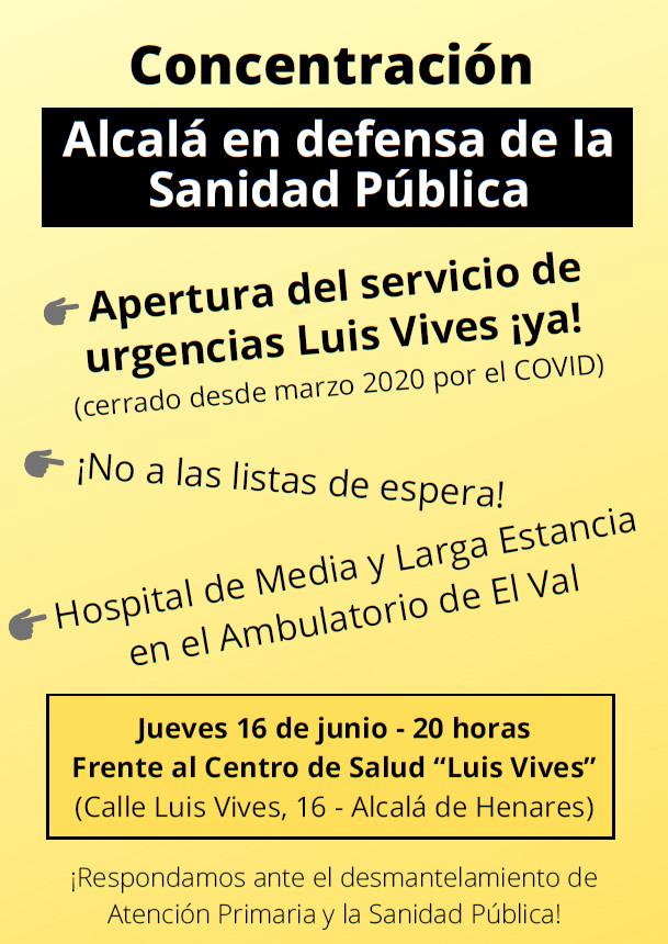 Cartel para la concentración por la apertura del SUAP de Luis Vives